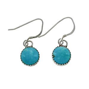 Native American J Platero Sterling Silver Turquoise French Wire Dangle Earrings